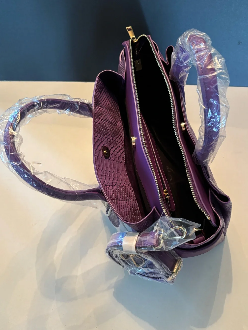 Mellow World Women's Purple Snake-Texture Satchel with Detachable Strap